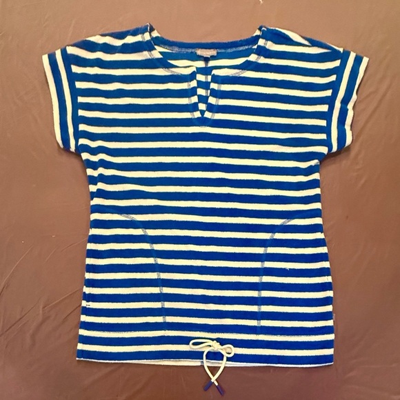 NWOT Talbots Blue/White Striped Short Sleeve Terrycloth Tee Size Small - Picture 2 of 9